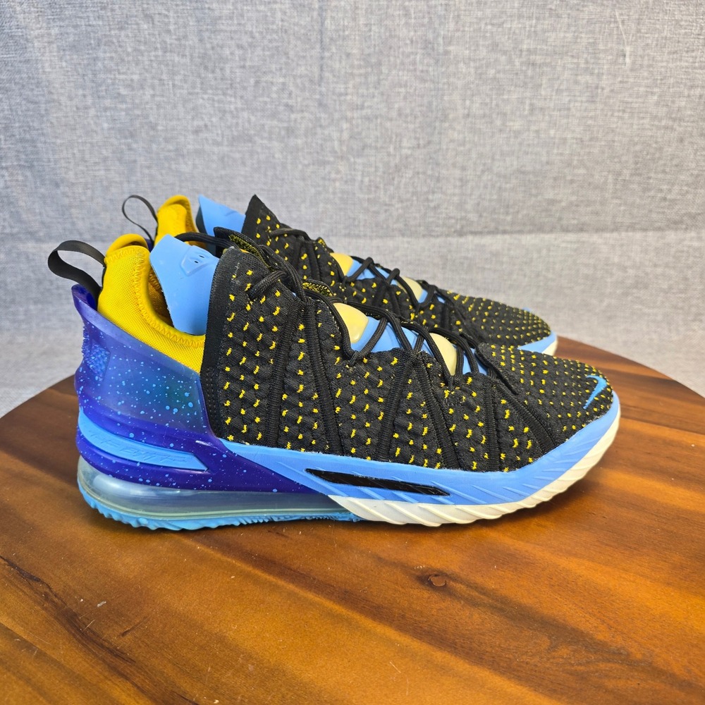 Nike LeBron 18 Lakers Heritage Black Blue Yellow CQ9283-006 Mens Size 11